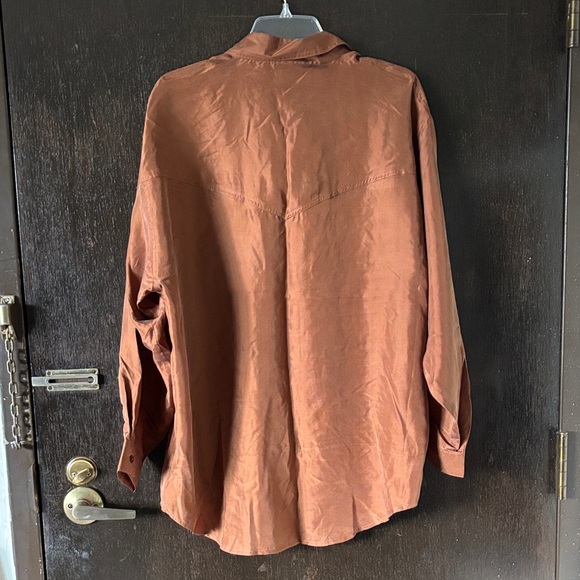 Vintage Moda by BB Dakota brown silk fringe Western shirt blouse. NWT - Picture 2 of 5